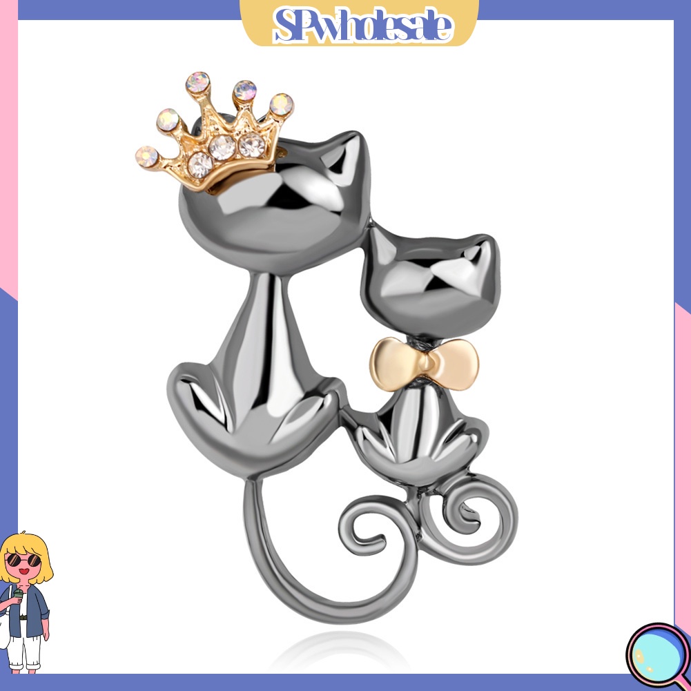 {SPwholesale} Ghim cài áo kim loại hình mèo đính đá dễ thương