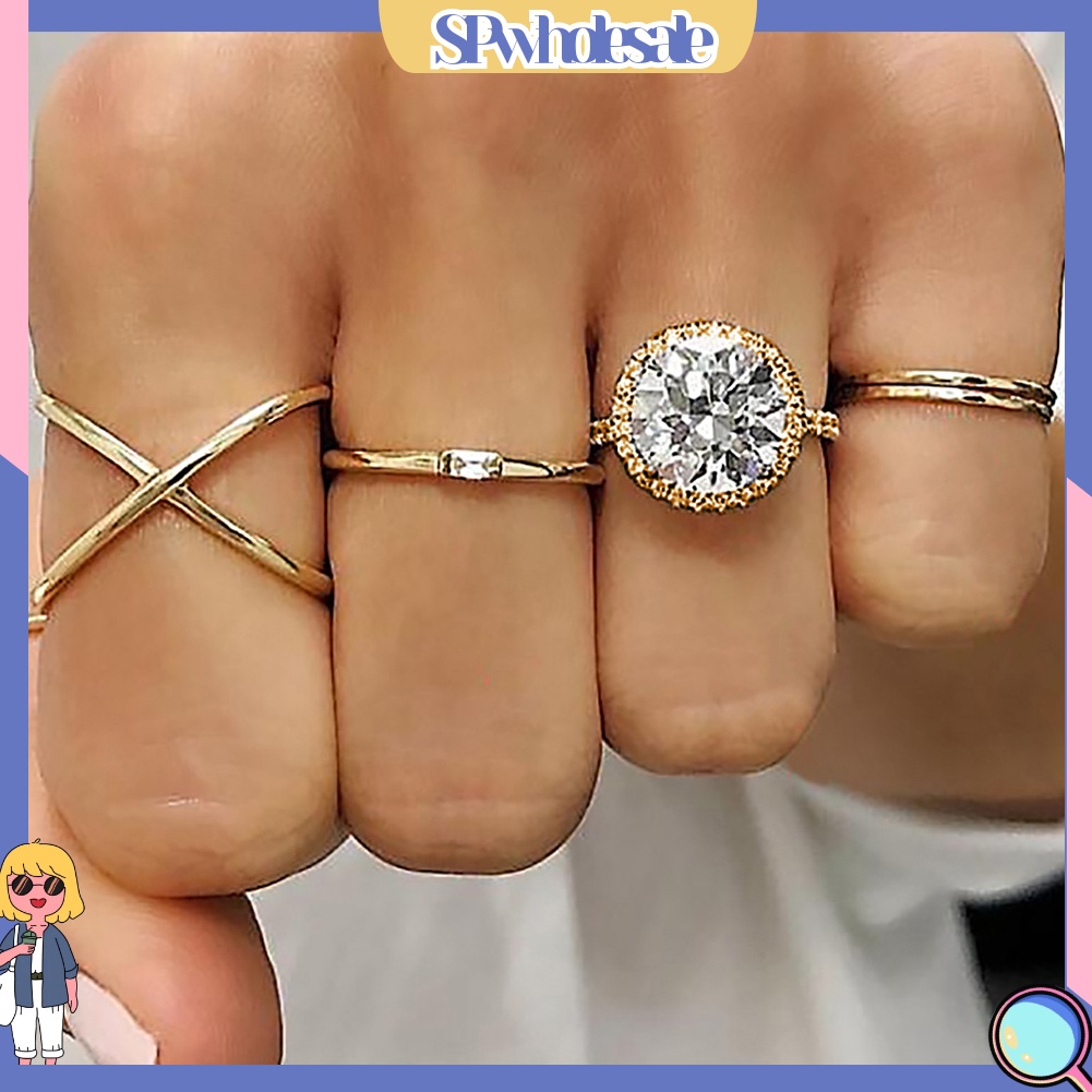 {SPwholesale} Set 5 nhẫn nữ thiết kế độc đáo đính đá thời trang