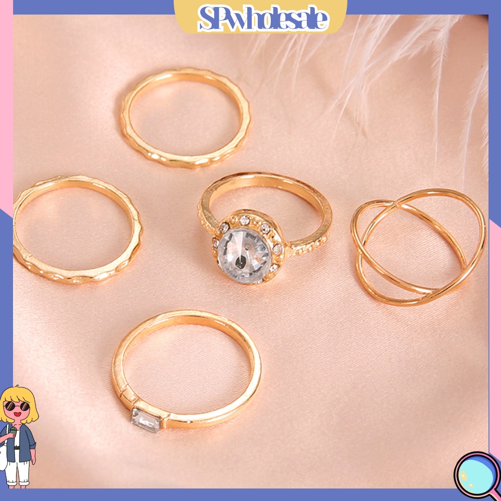 {SPwholesale} Set 5 nhẫn nữ thiết kế độc đáo đính đá thời trang