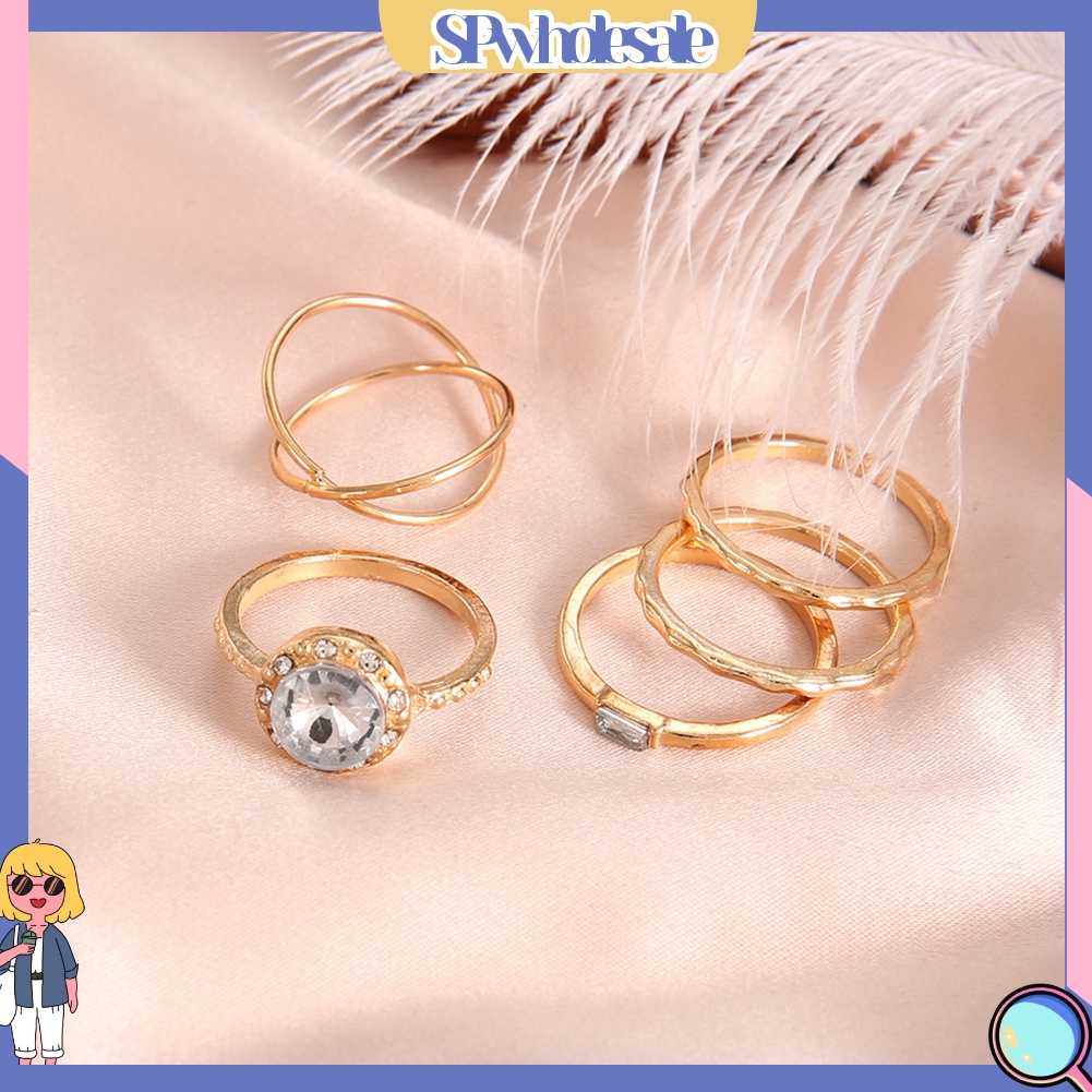 {SPwholesale} Set 5 nhẫn nữ thiết kế độc đáo đính đá thời trang