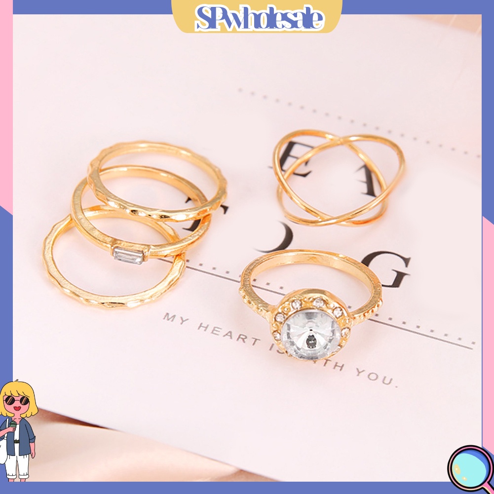 {SPwholesale} Set 5 nhẫn nữ thiết kế độc đáo đính đá thời trang