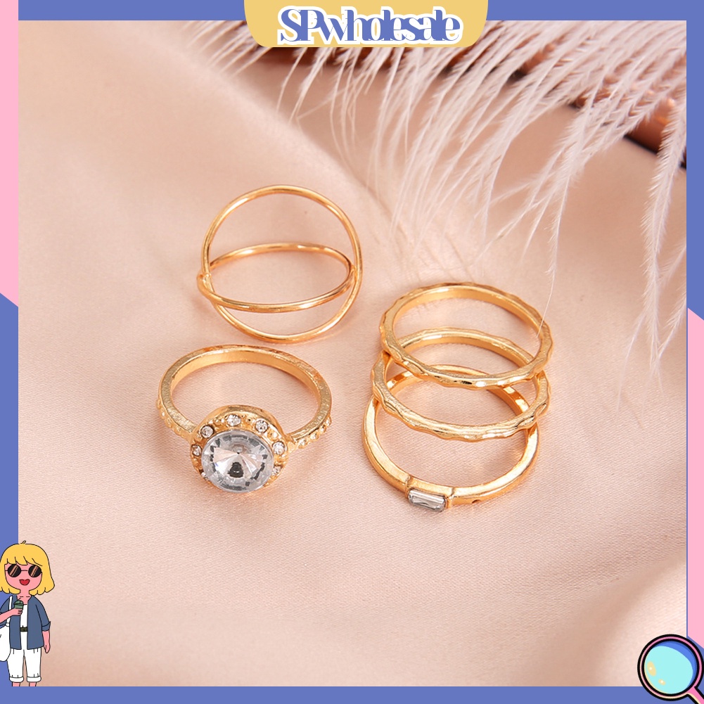 {SPwholesale} Set 5 nhẫn nữ thiết kế độc đáo đính đá thời trang