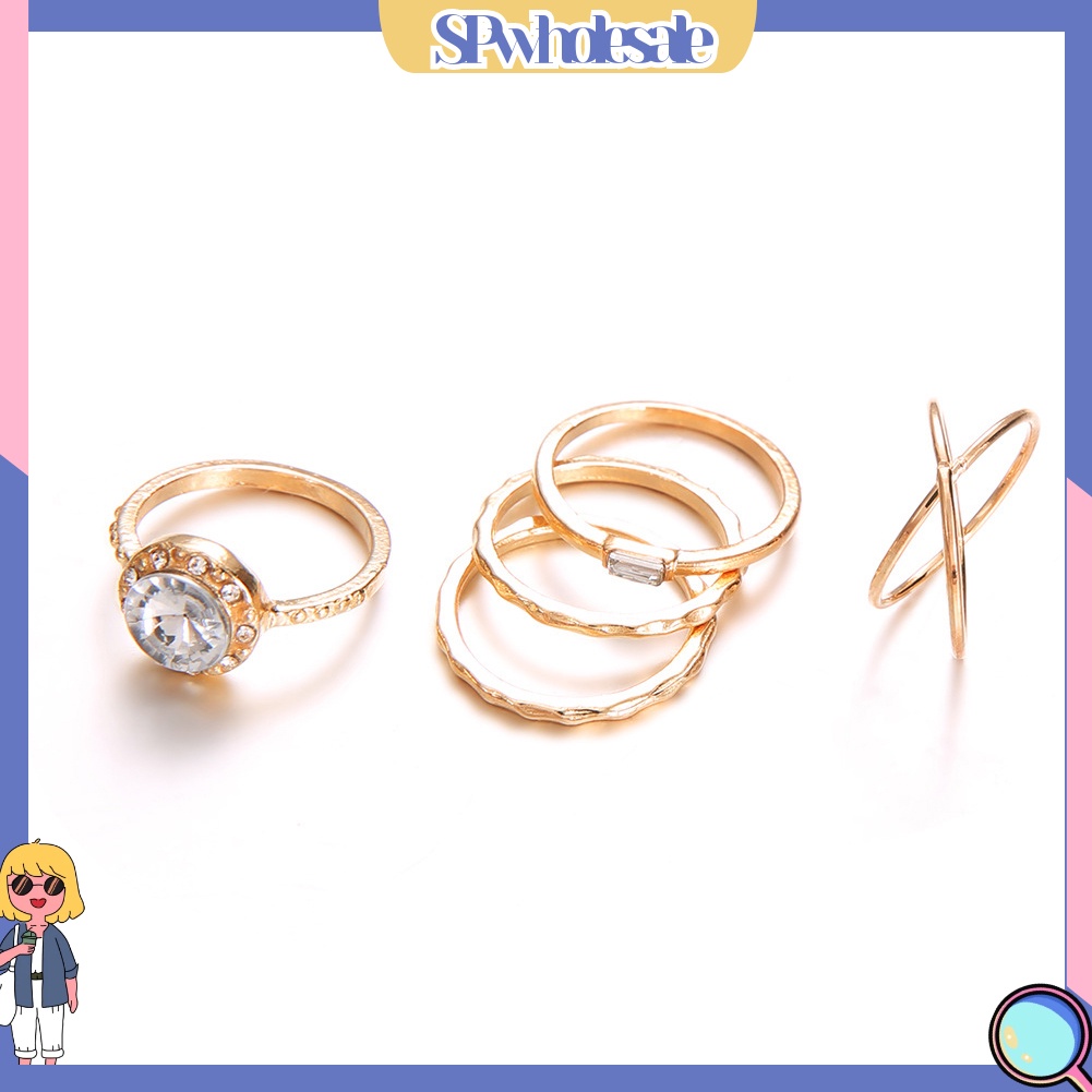 {SPwholesale} Set 5 nhẫn nữ thiết kế độc đáo đính đá thời trang