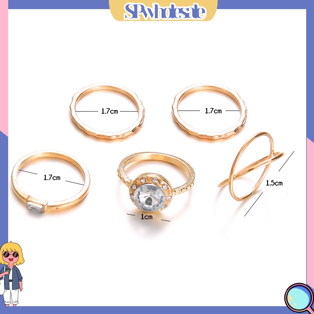 {SPwholesale} Set 5 nhẫn nữ thiết kế độc đáo đính đá thời trang