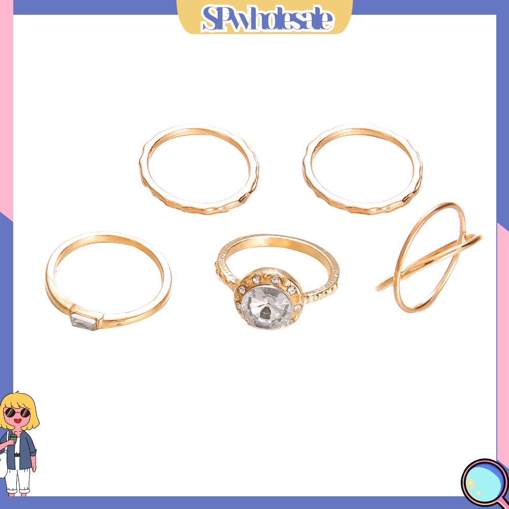 {SPwholesale} Set 5 nhẫn nữ thiết kế độc đáo đính đá thời trang