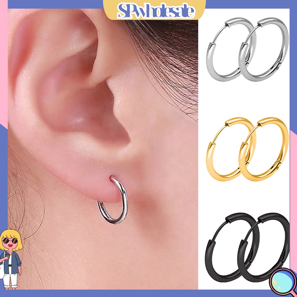 SPwholesale| Cặp khuyên tai tròn bằng thép không gỉ thời trang Unisex