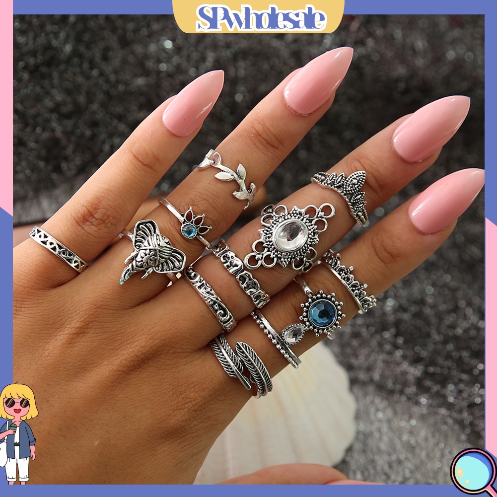 {SPwholesale} 12 nhẫn đeo tay kim loại đính đá vintage cho nữ