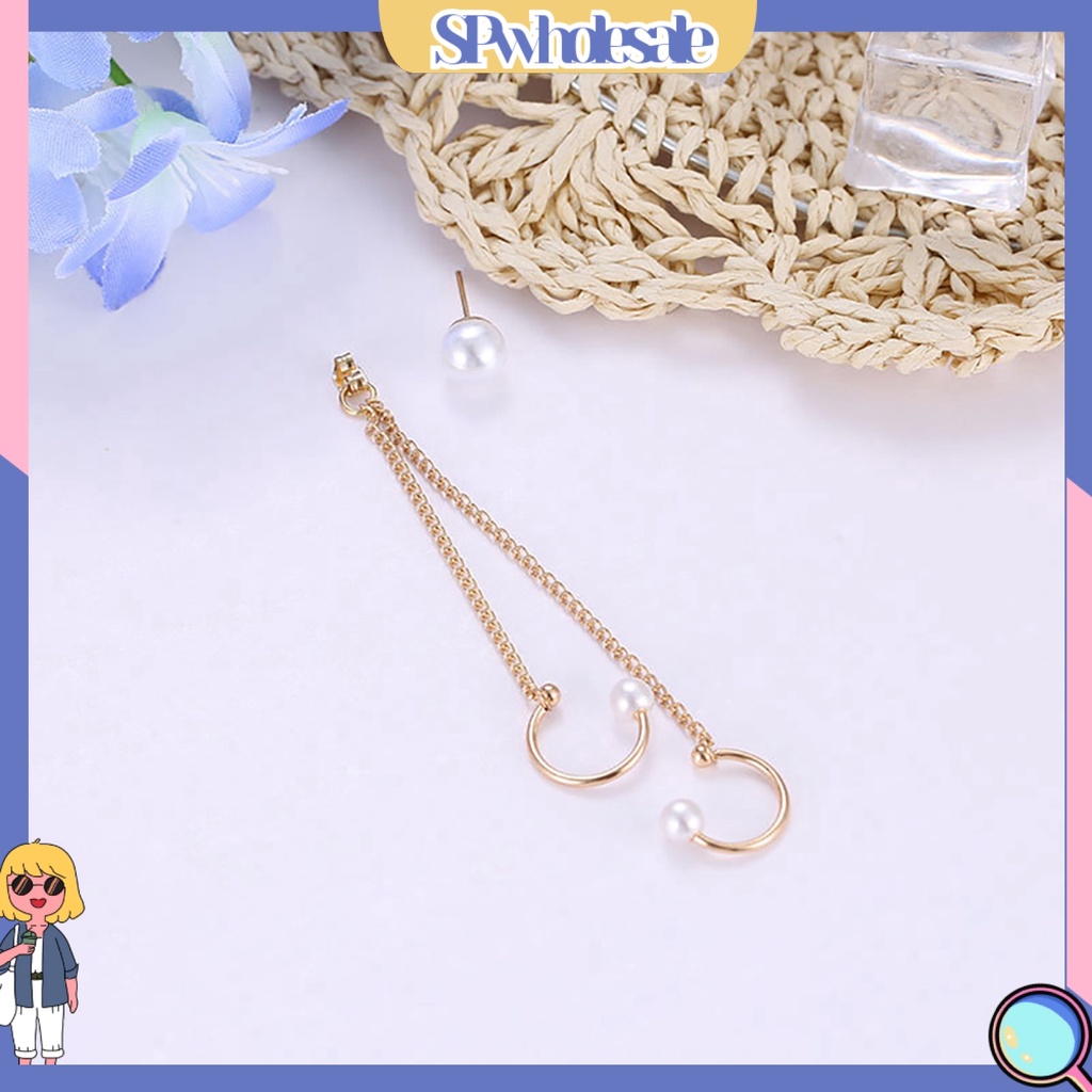 {SPwholesale} Khuyên Đeo Vành Tai Dạng Dây Xích Đính Ngọc Trai Nhân Tạo Thời Trang