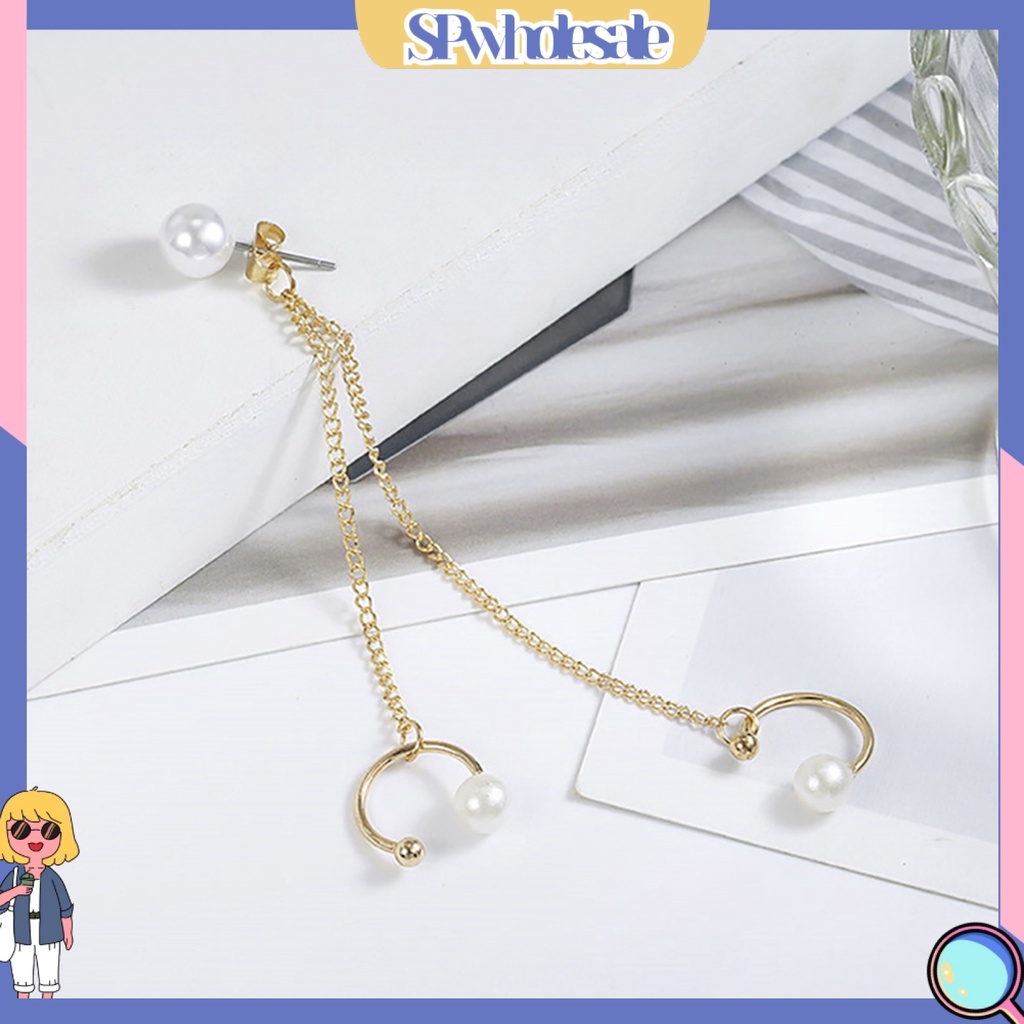 {SPwholesale} Khuyên Đeo Vành Tai Dạng Dây Xích Đính Ngọc Trai Nhân Tạo Thời Trang