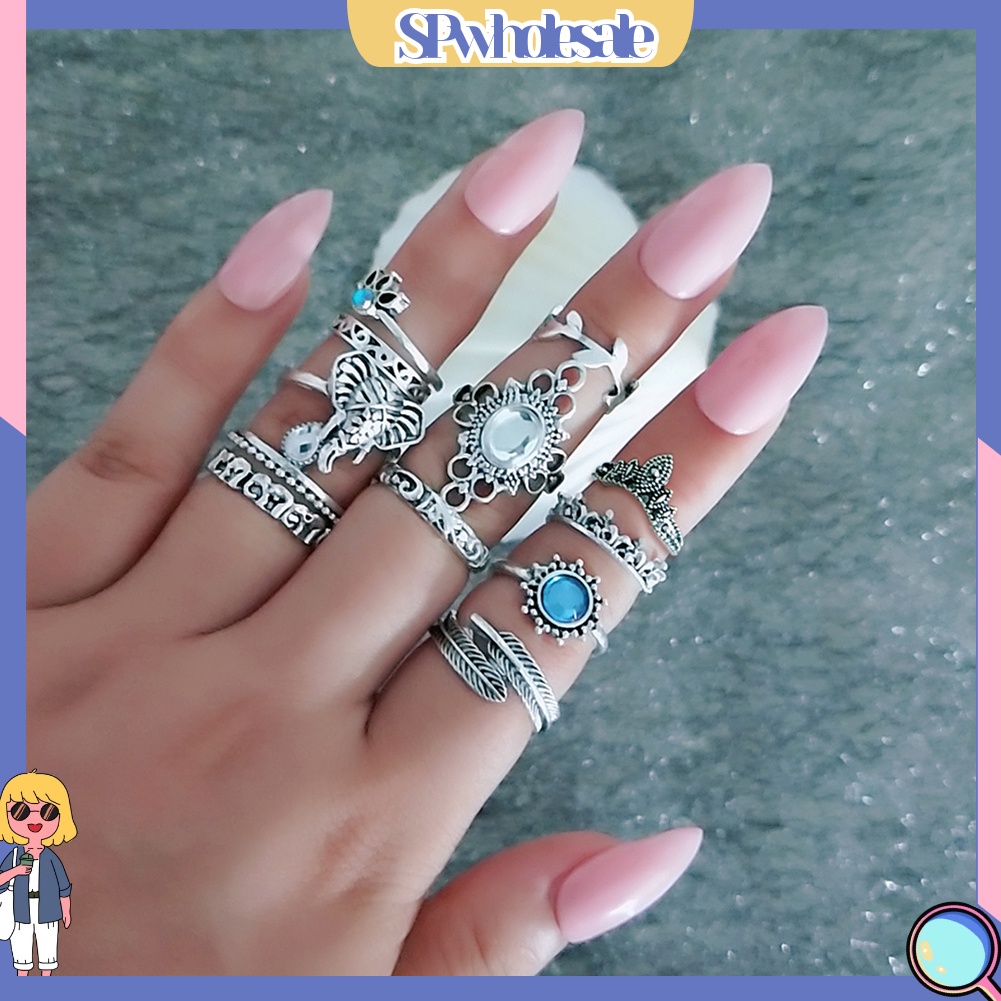 {SPwholesale} 12 nhẫn đeo tay kim loại đính đá vintage cho nữ