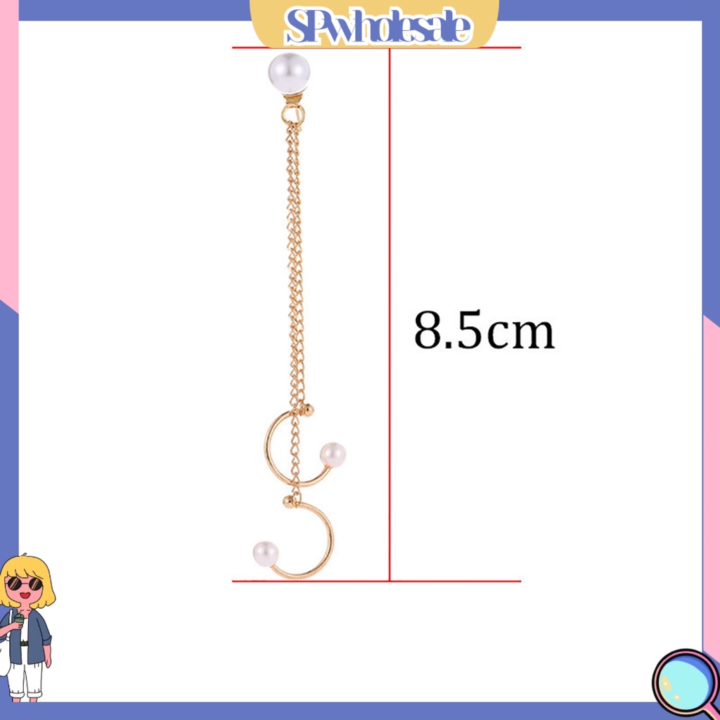 {SPwholesale} Khuyên Đeo Vành Tai Dạng Dây Xích Đính Ngọc Trai Nhân Tạo Thời Trang