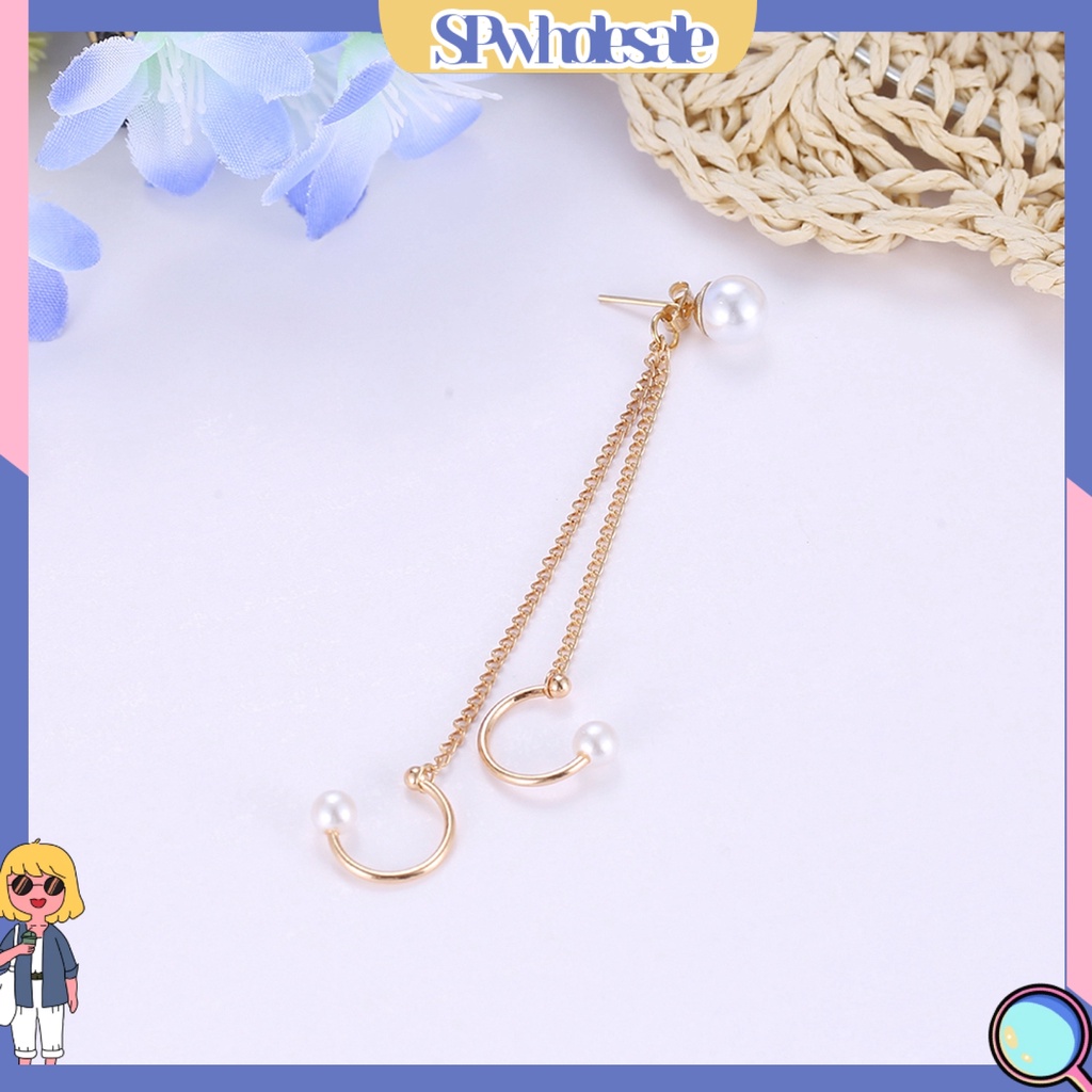 {SPwholesale} Khuyên Đeo Vành Tai Dạng Dây Xích Đính Ngọc Trai Nhân Tạo Thời Trang