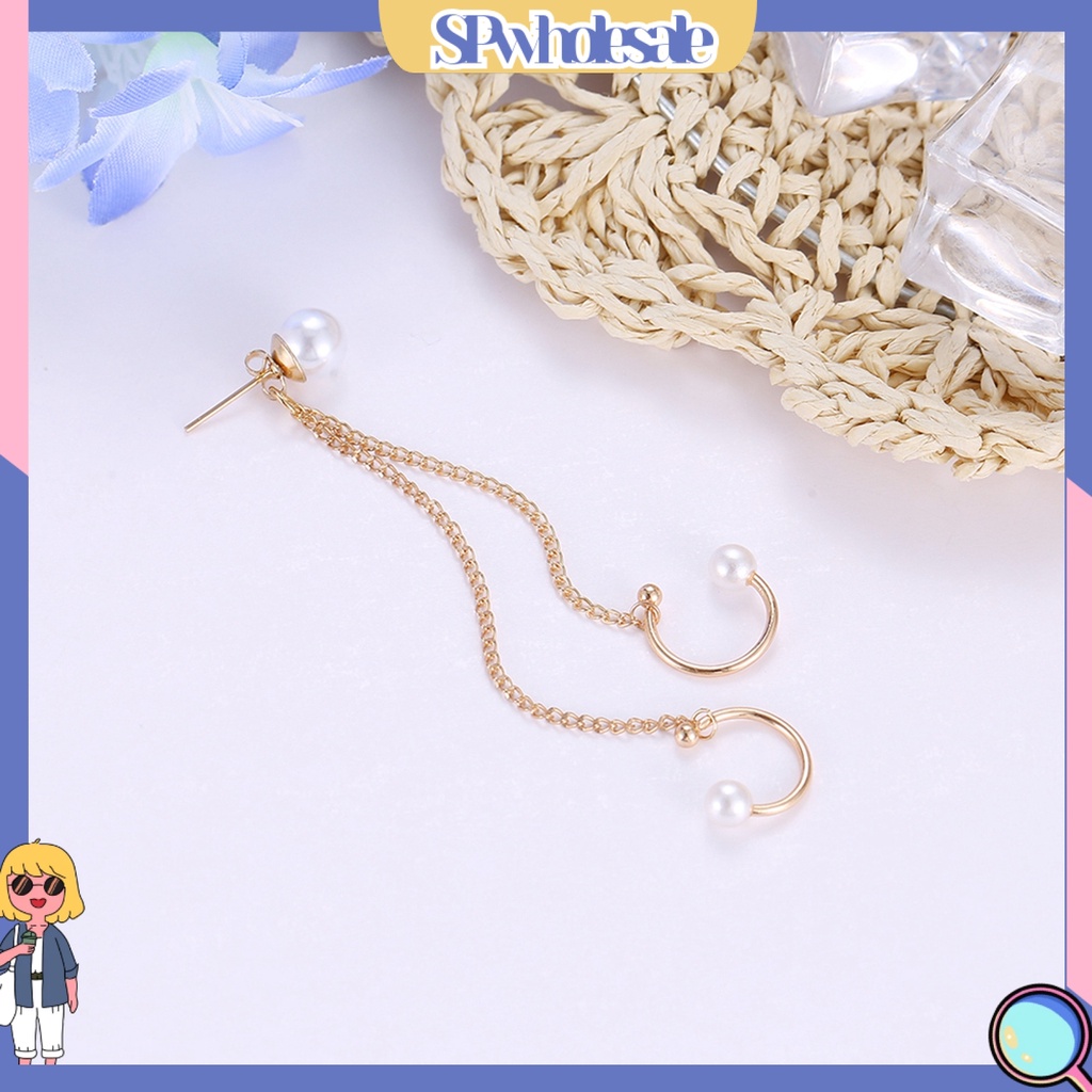 {SPwholesale} Khuyên Đeo Vành Tai Dạng Dây Xích Đính Ngọc Trai Nhân Tạo Thời Trang