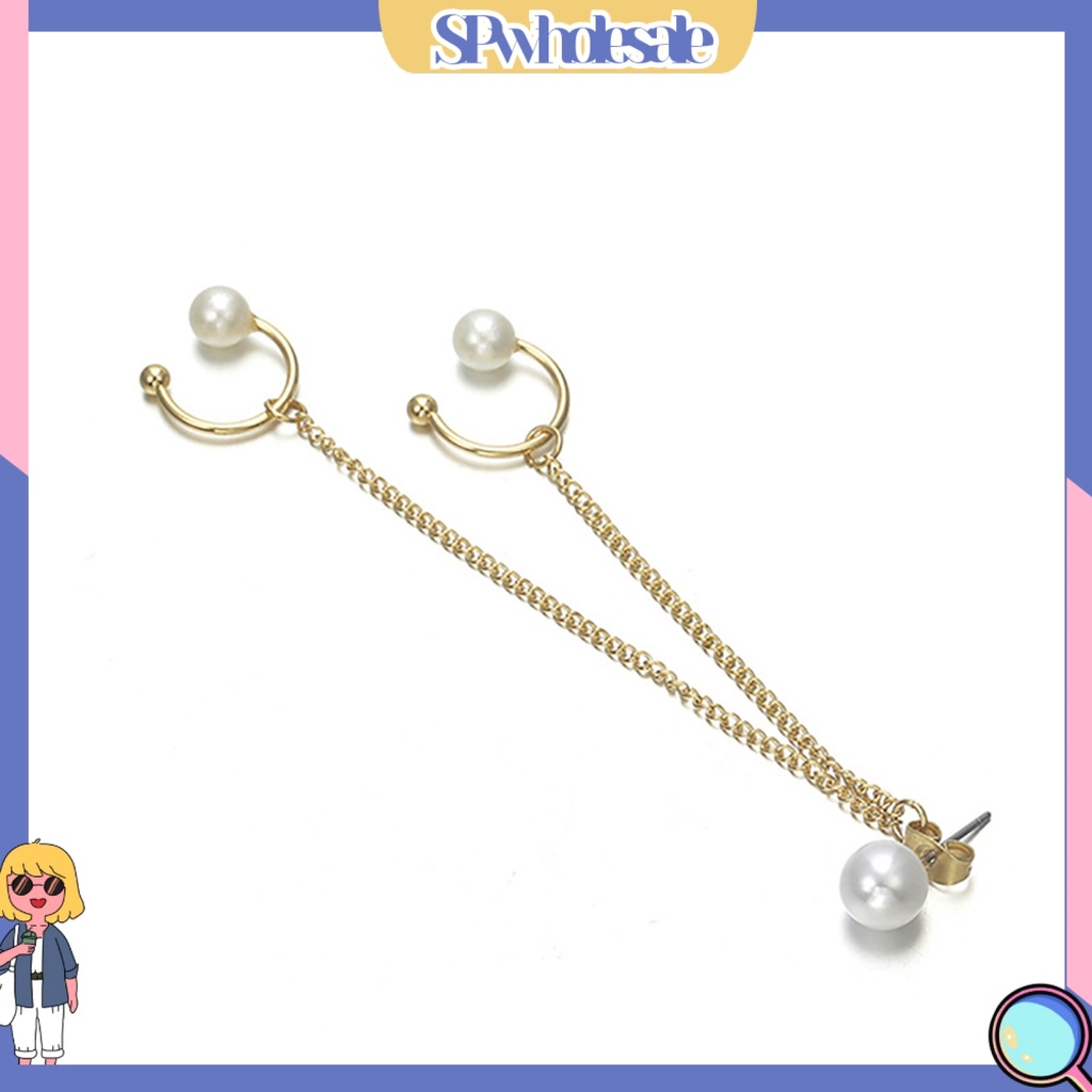 {SPwholesale} Khuyên Đeo Vành Tai Dạng Dây Xích Đính Ngọc Trai Nhân Tạo Thời Trang