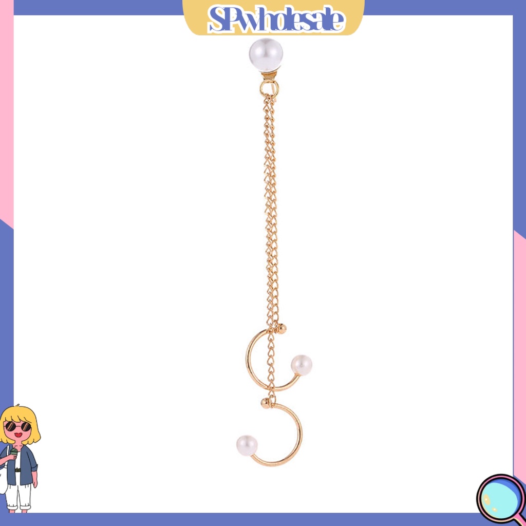 {SPwholesale} Khuyên Đeo Vành Tai Dạng Dây Xích Đính Ngọc Trai Nhân Tạo Thời Trang