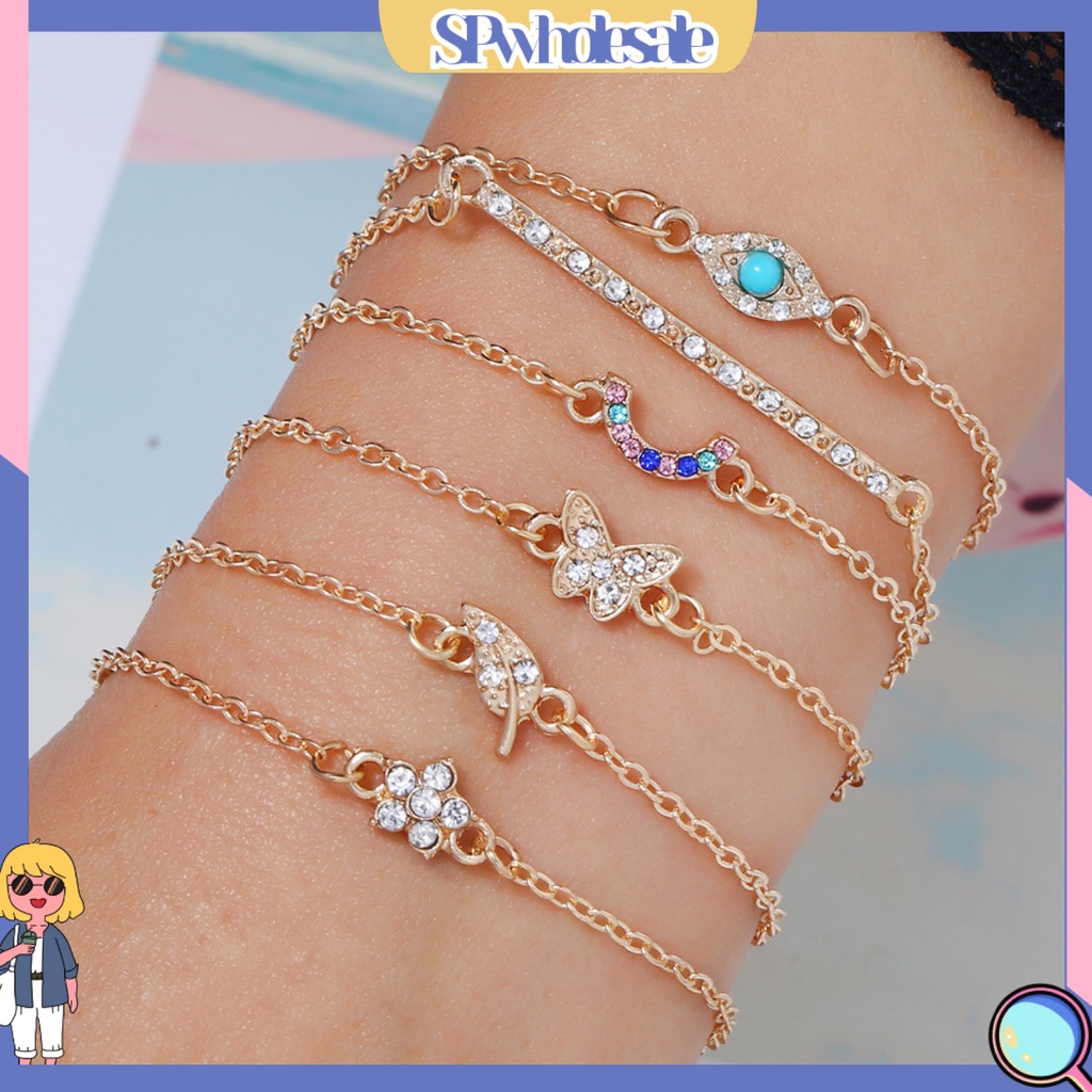{SPwholesale} Set 6 vòng tay mặt hình con bướm, bông hoa đính đá thời trang cho nữ