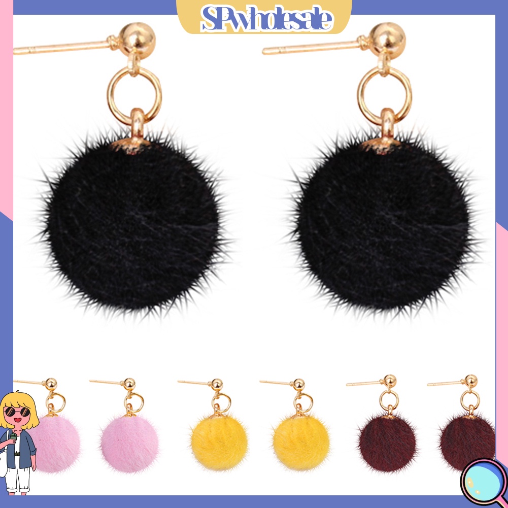 {SPwholesale} Đôi khuyên tai dài gắn quả cầu lông thời trang cho nữ