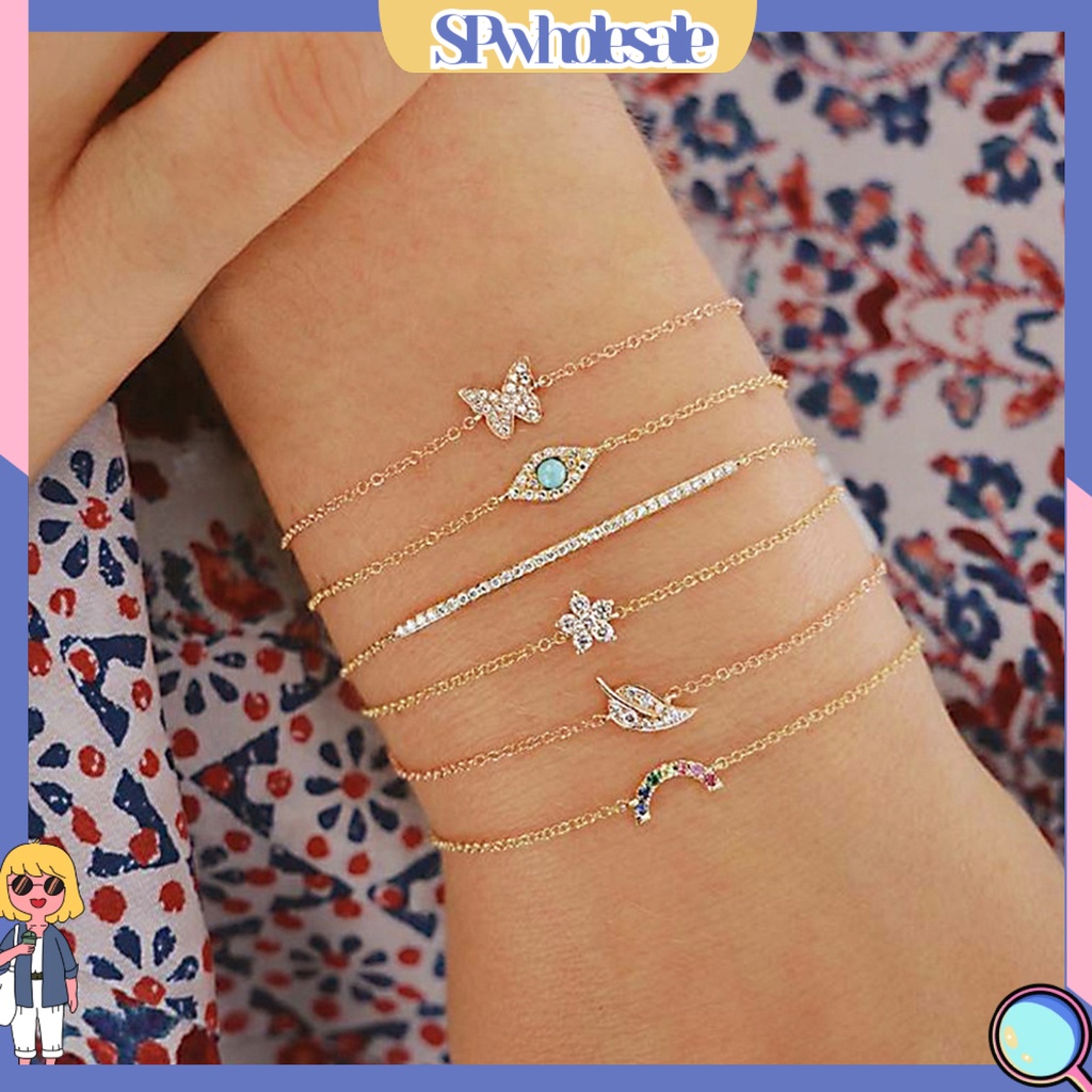{SPwholesale} Set 6 vòng tay mặt hình con bướm, bông hoa đính đá thời trang cho nữ