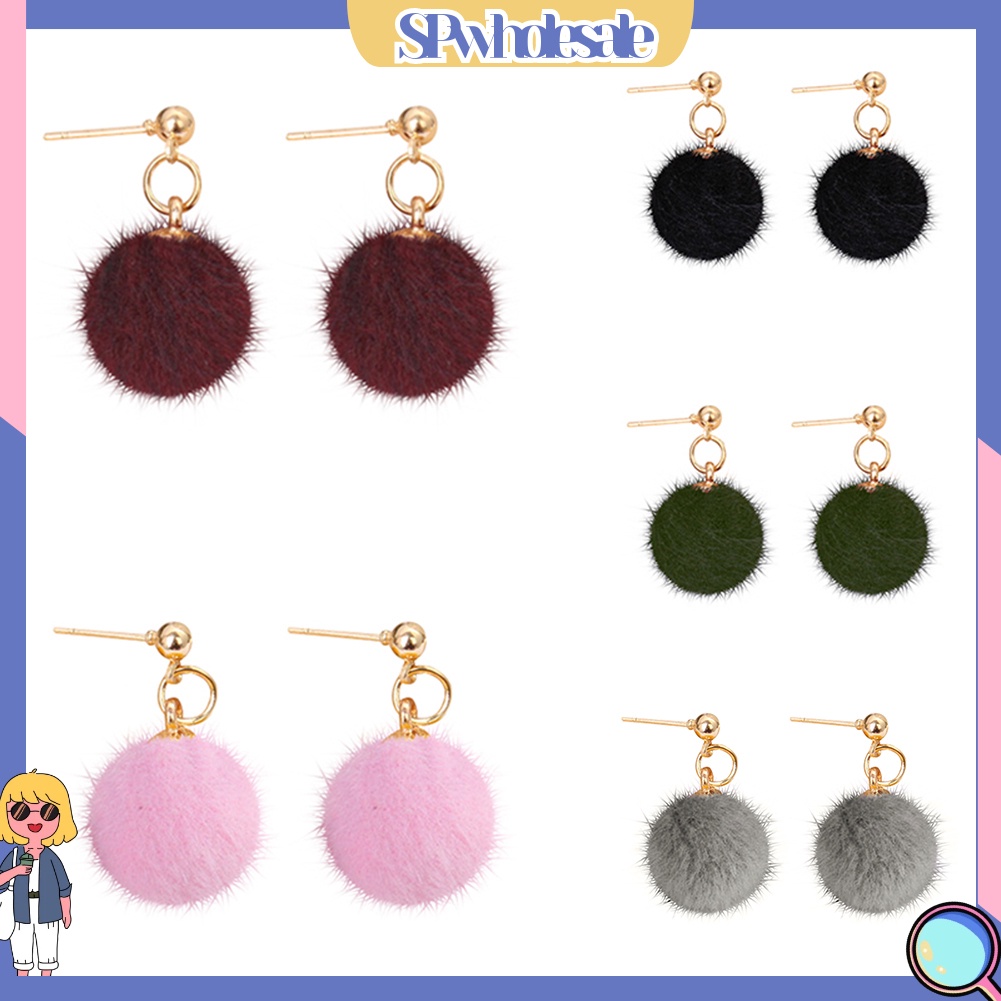 {SPwholesale} Đôi khuyên tai dài gắn quả cầu lông thời trang cho nữ