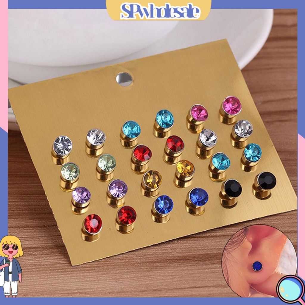 {SPwholesale} 12 đôi khuyên tai đính đá thời trang cho nữ