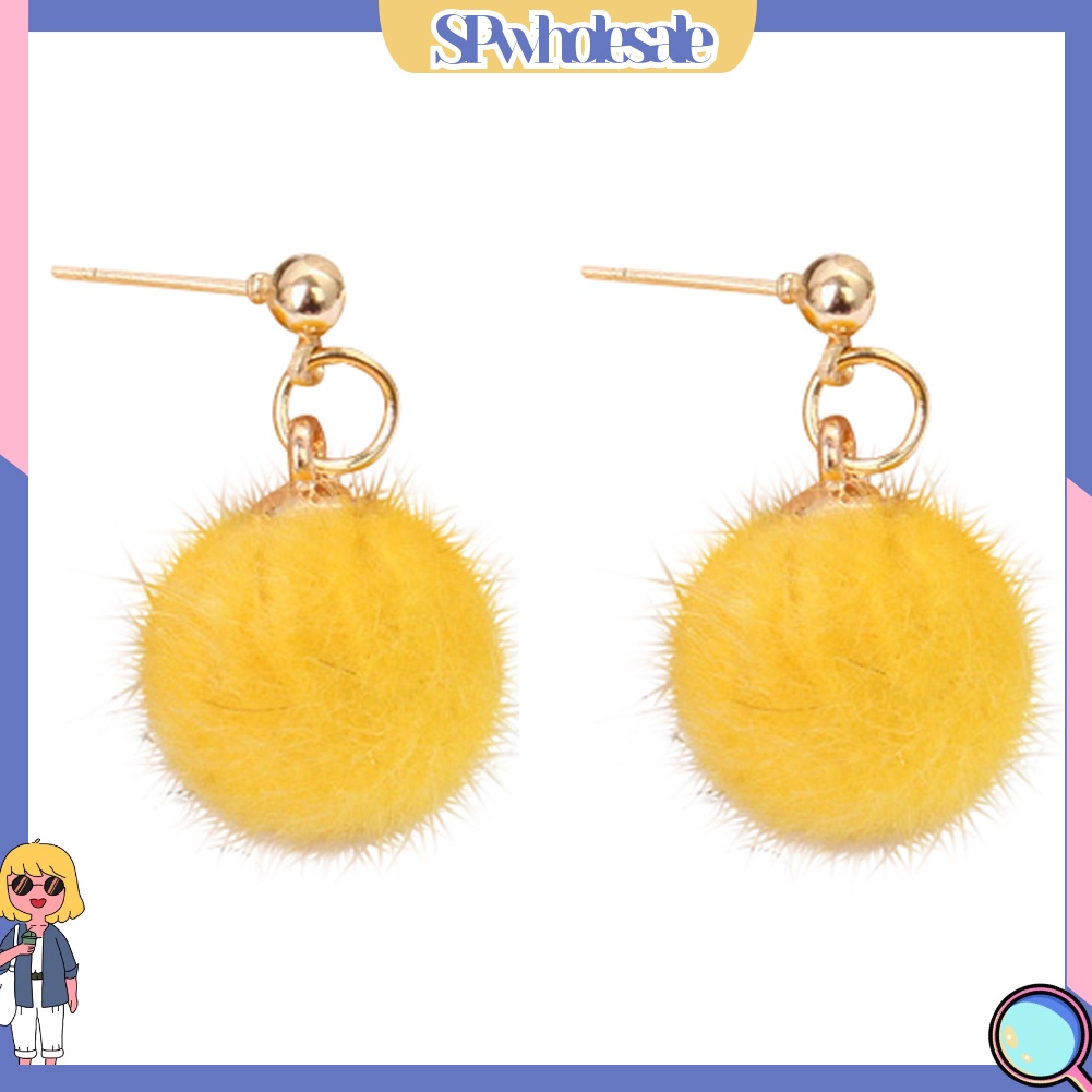 {SPwholesale} Đôi khuyên tai dài gắn quả cầu lông thời trang cho nữ