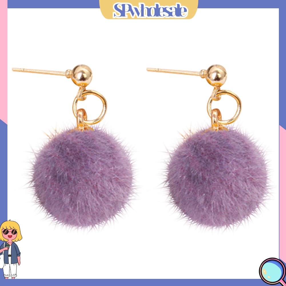 {SPwholesale} Đôi khuyên tai dài gắn quả cầu lông thời trang cho nữ