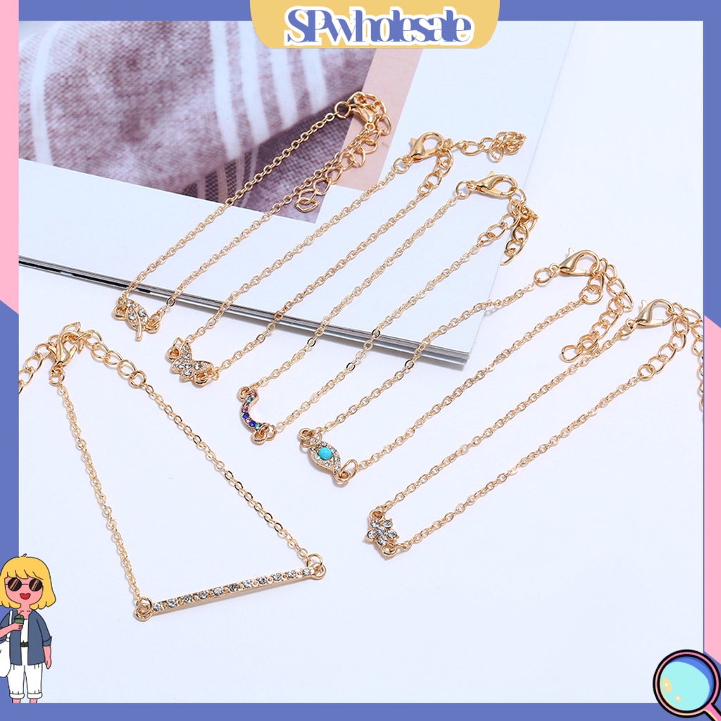 {SPwholesale} Set 6 vòng tay mặt hình con bướm, bông hoa đính đá thời trang cho nữ