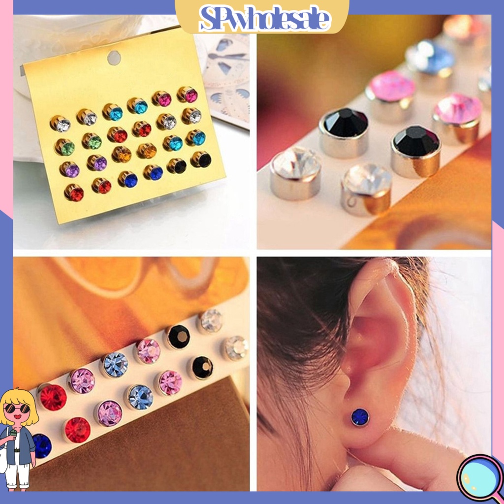 {SPwholesale} 12 đôi khuyên tai đính đá thời trang cho nữ