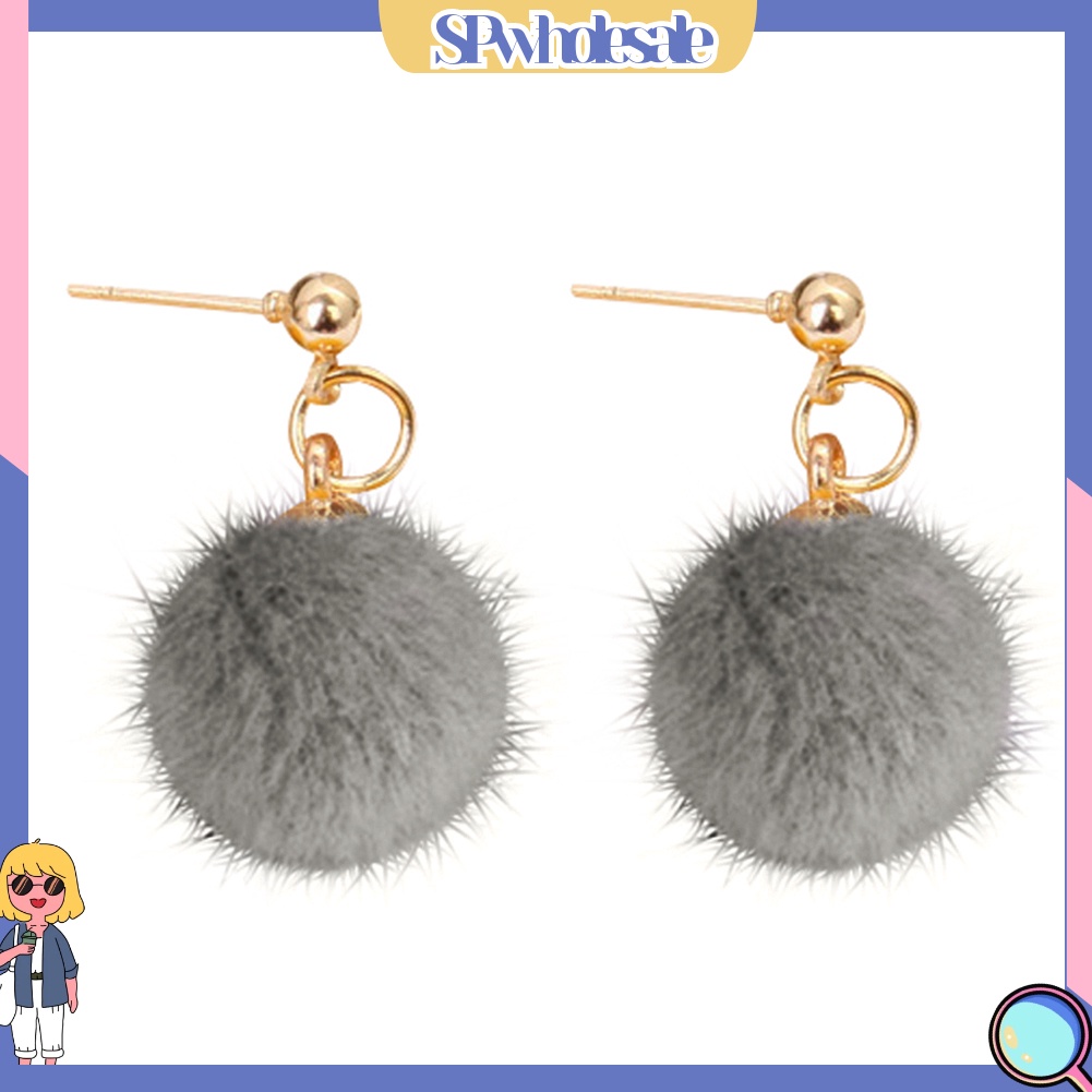 {SPwholesale} Đôi khuyên tai dài gắn quả cầu lông thời trang cho nữ