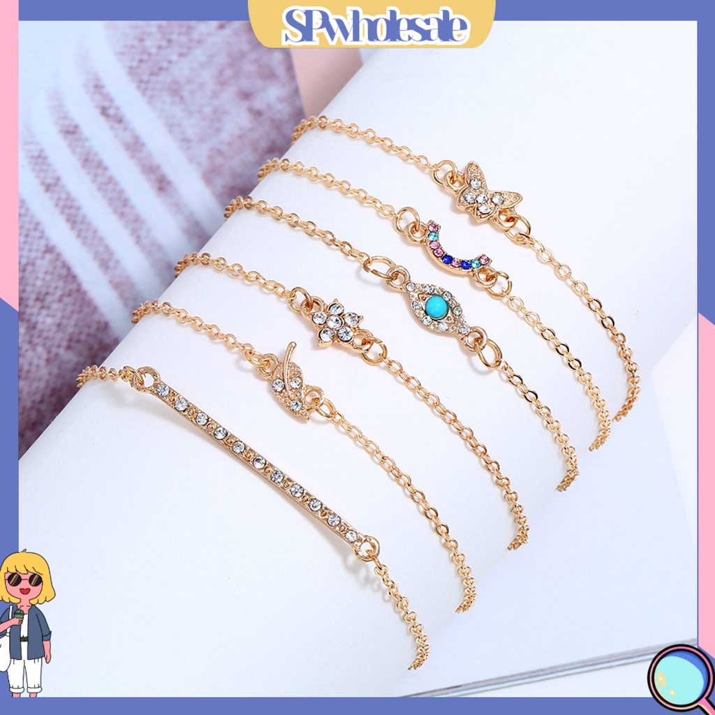 {SPwholesale} Set 6 vòng tay mặt hình con bướm, bông hoa đính đá thời trang cho nữ