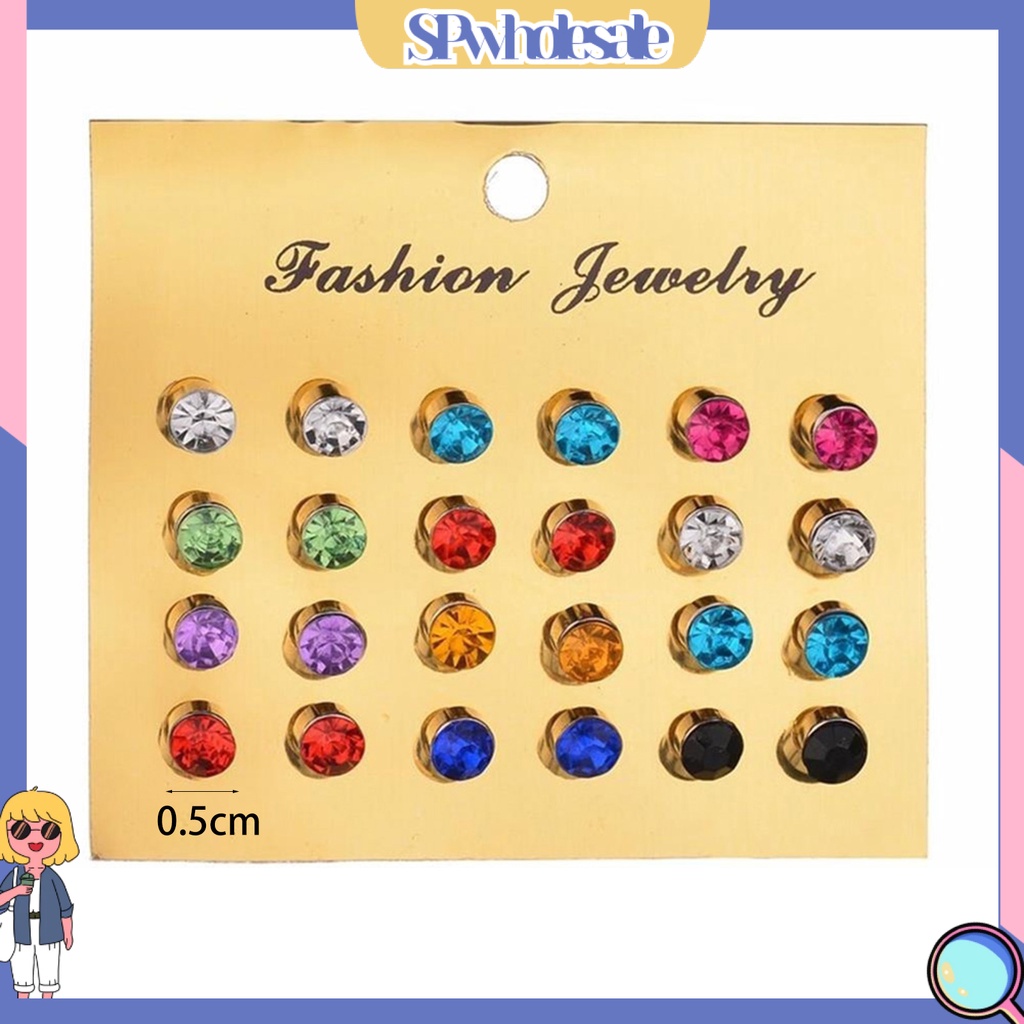 {SPwholesale} 12 đôi khuyên tai đính đá thời trang cho nữ