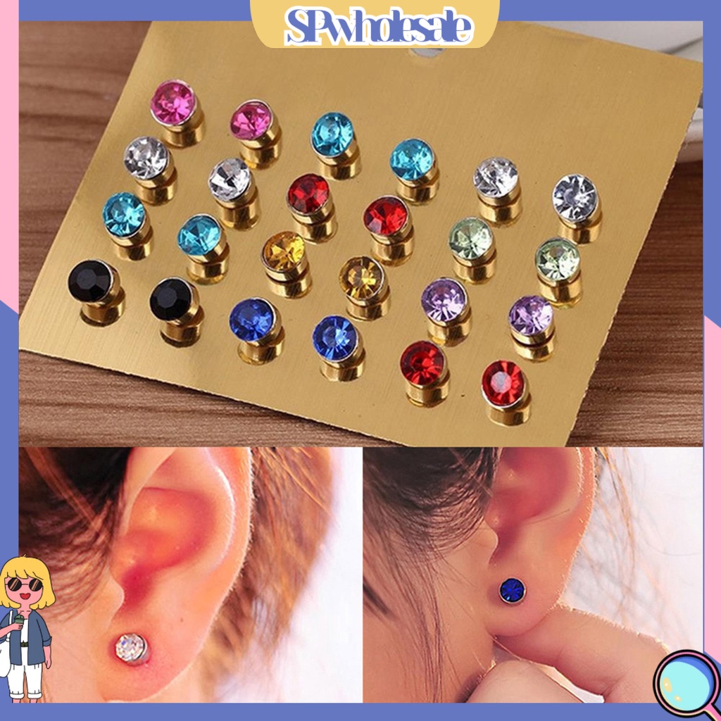 {SPwholesale} 12 đôi khuyên tai đính đá thời trang cho nữ