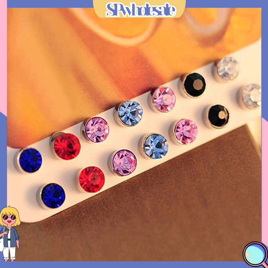 {SPwholesale} 12 đôi khuyên tai đính đá thời trang cho nữ