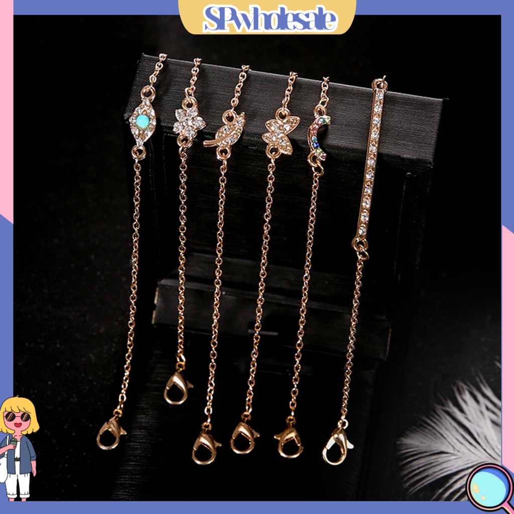 {SPwholesale} Set 6 vòng tay mặt hình con bướm, bông hoa đính đá thời trang cho nữ