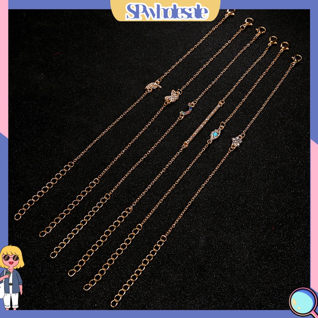 {SPwholesale} Set 6 vòng tay mặt hình con bướm, bông hoa đính đá thời trang cho nữ