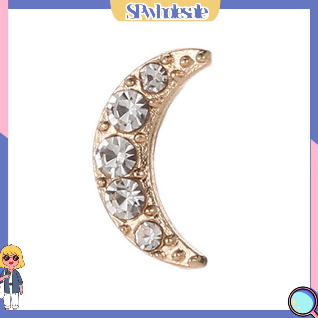 {SPwholesale} Set 2 đôi bông tai nữ thiết kế xỏ 3 lỗ mặt hình mặt trăng ngôi sao