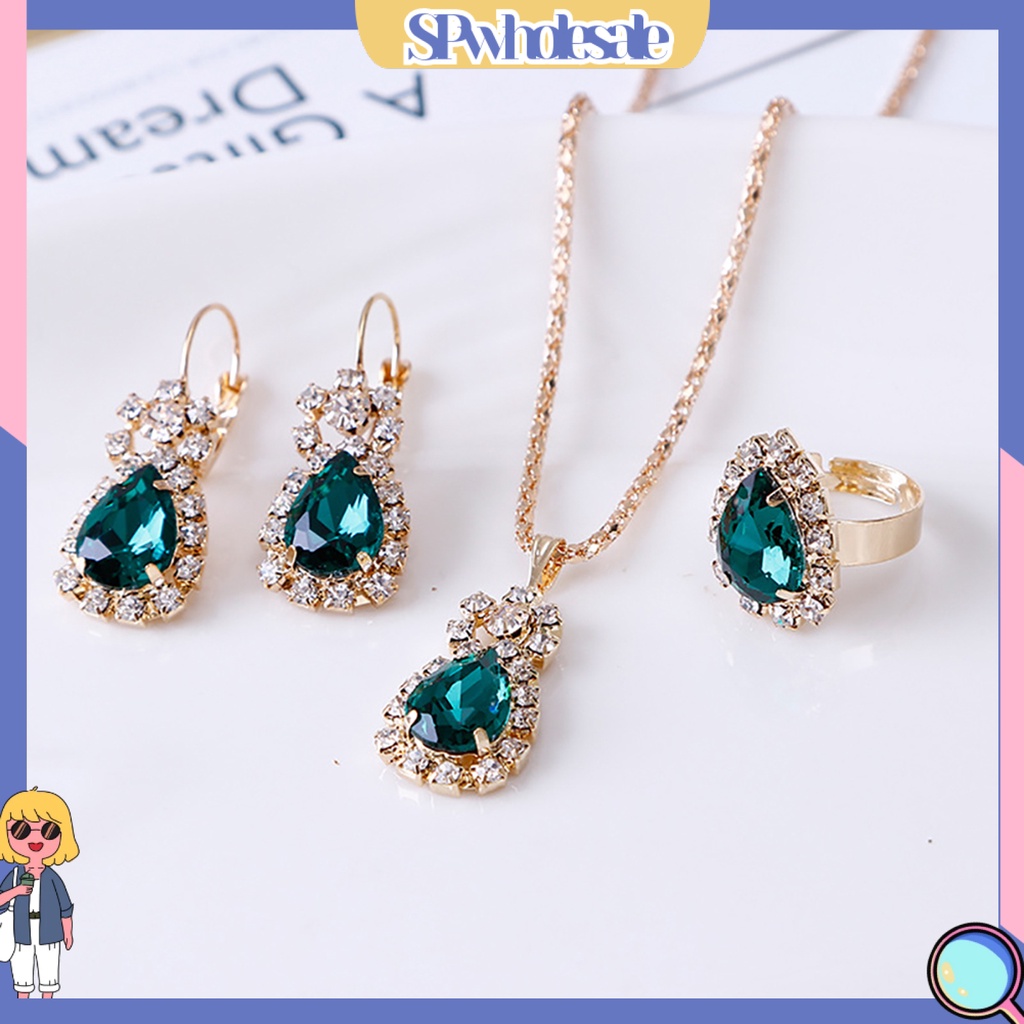 [SPwholesale] Bộ trang sức đính đá hình giọt nước thời trang thanh lịch cho nữ