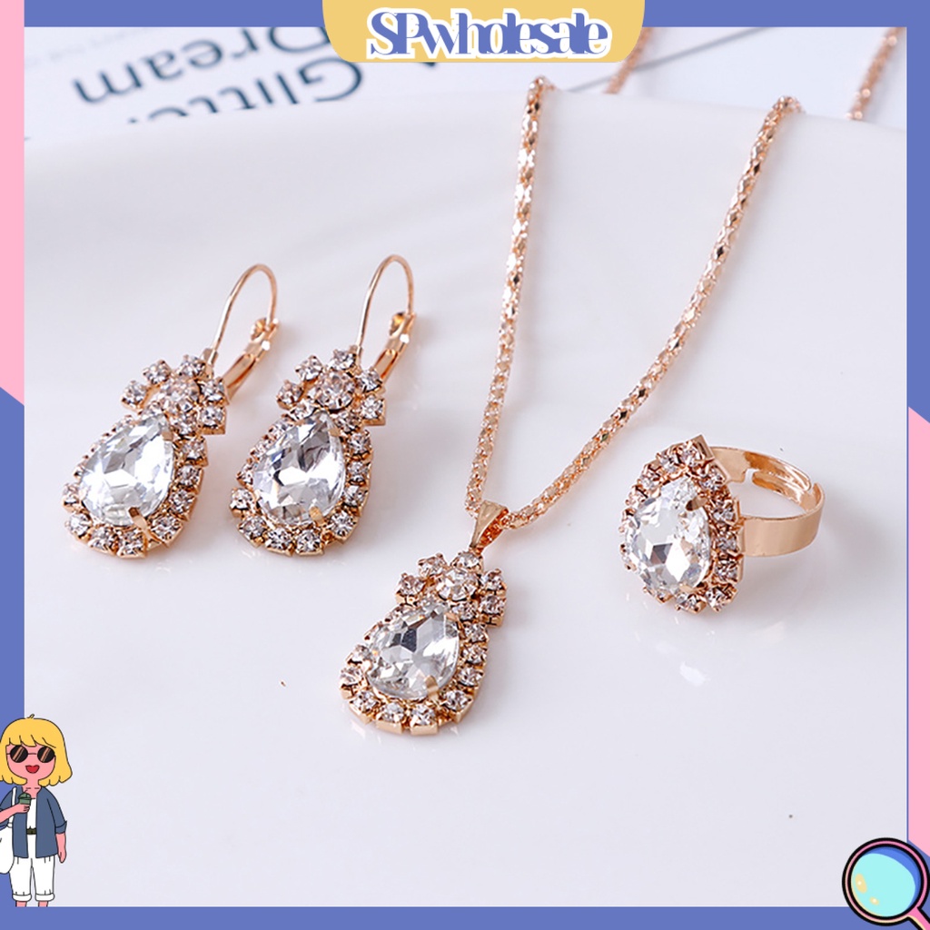 [SPwholesale] Bộ trang sức đính đá hình giọt nước thời trang thanh lịch cho nữ