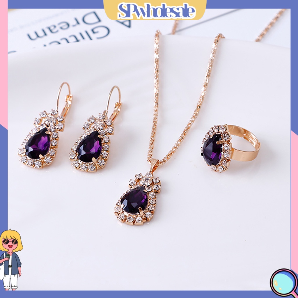 [SPwholesale] Bộ trang sức đính đá hình giọt nước thời trang thanh lịch cho nữ