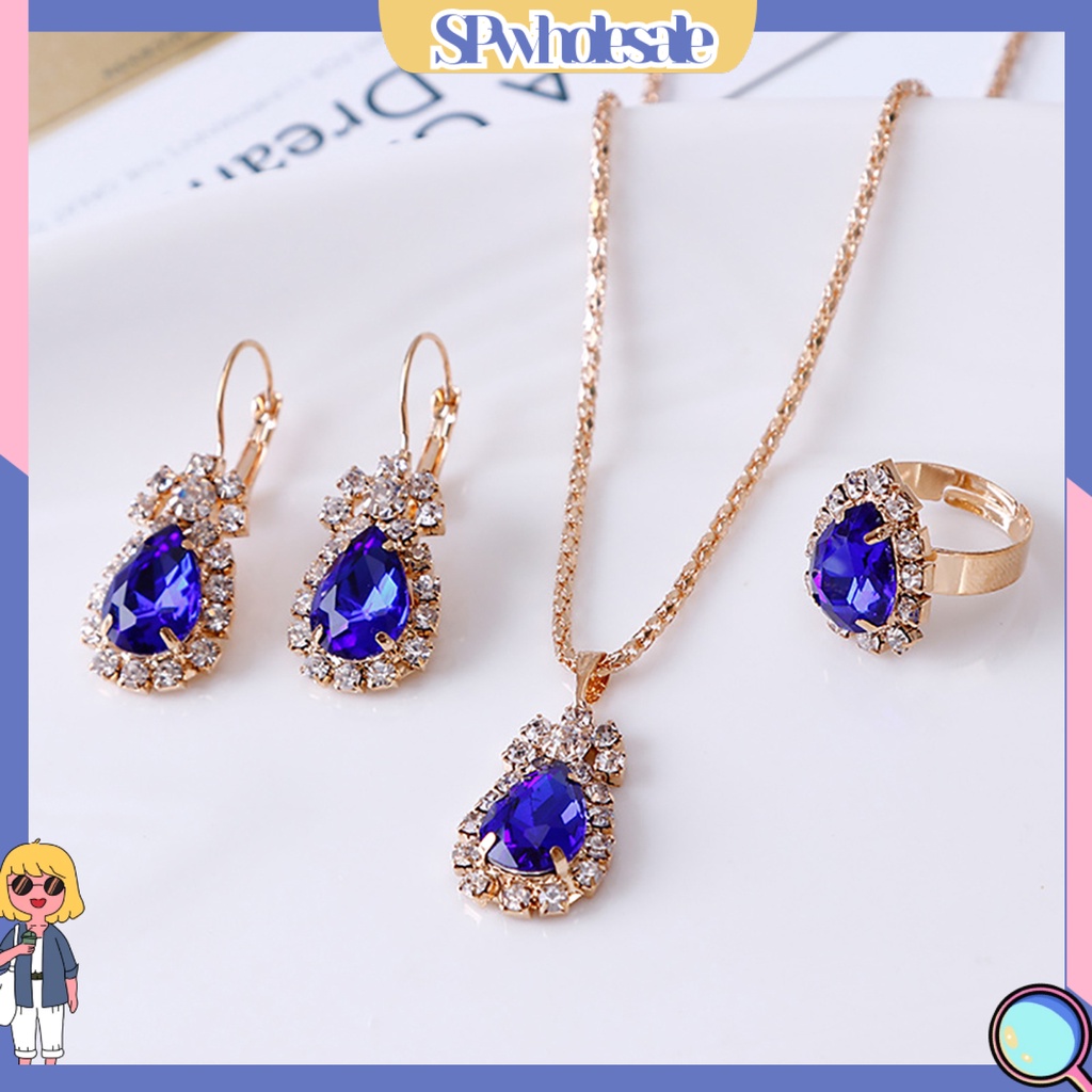 [SPwholesale] Bộ trang sức đính đá hình giọt nước thời trang thanh lịch cho nữ