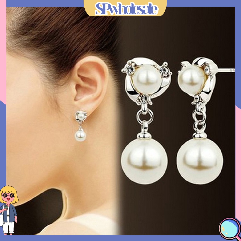 {SPwholesale} Khuyên tai đính đá và ngọc trai nhân tạo thanh lịch dành cho nữ