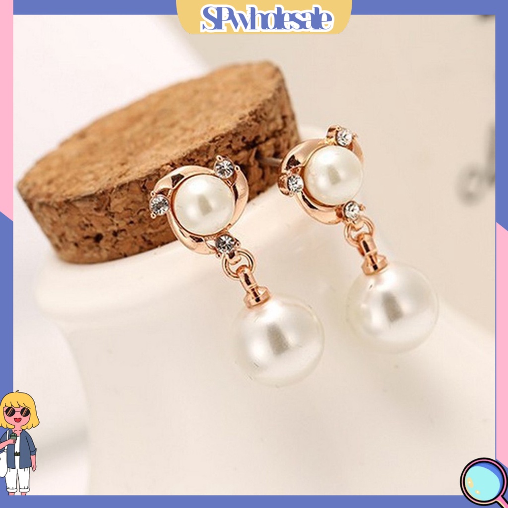 {SPwholesale} Khuyên tai đính đá và ngọc trai nhân tạo thanh lịch dành cho nữ