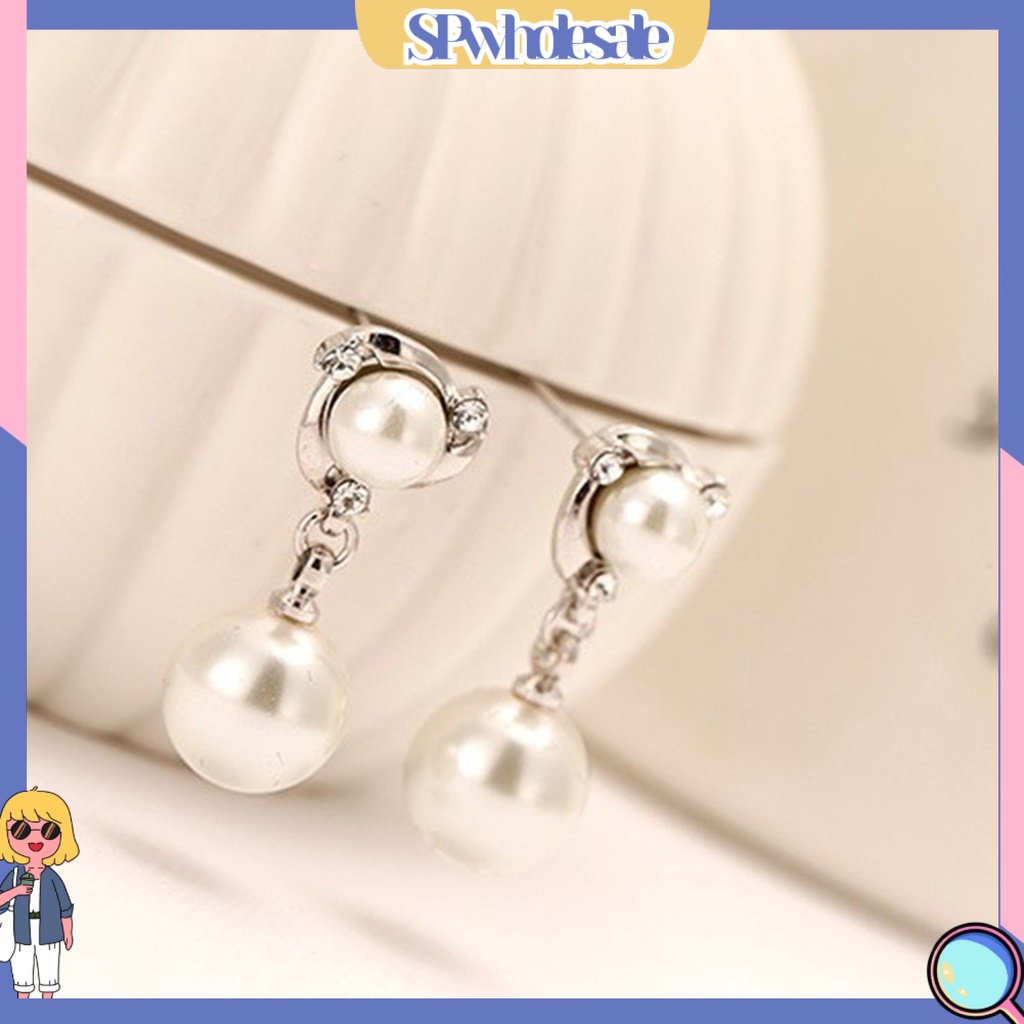 {SPwholesale} Khuyên tai đính đá và ngọc trai nhân tạo thanh lịch dành cho nữ