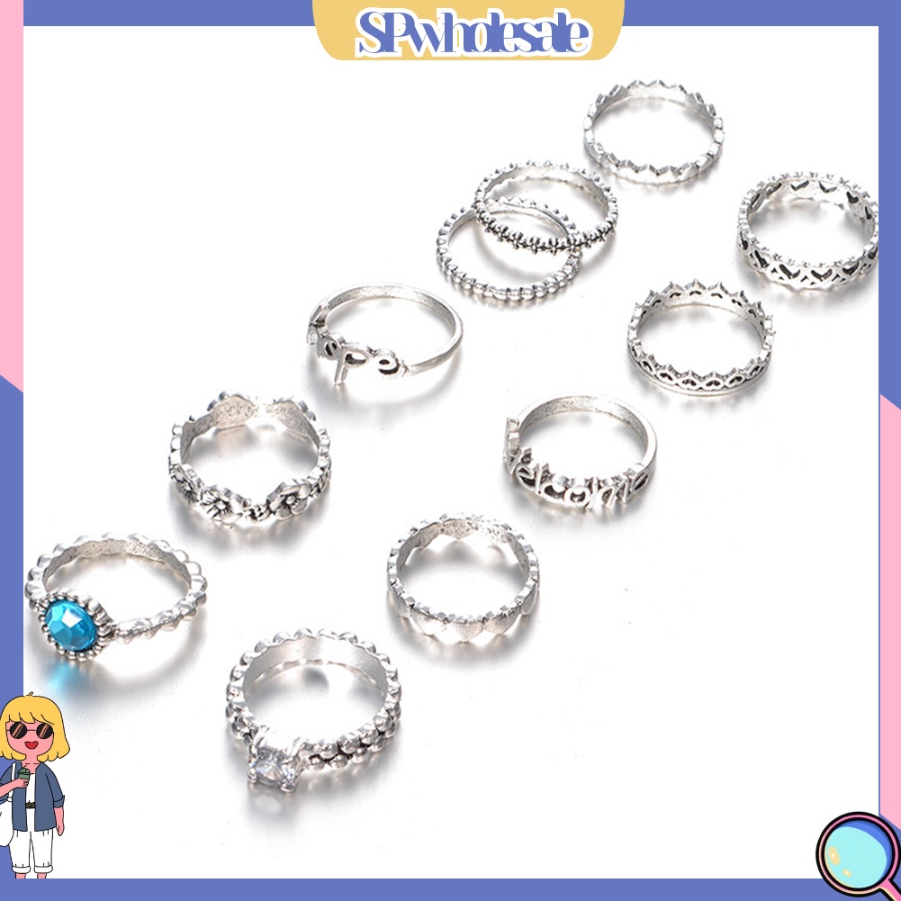 {SPwholesale} 11 nhẫn đeo khớp ngón tay họa tiết đính đá thời trang cho nữ