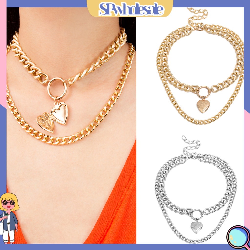 {SPwholesale} Dây chuyền kim loại 2 lớp phối mặt hình trái tim thời trang cá tính cho nữ