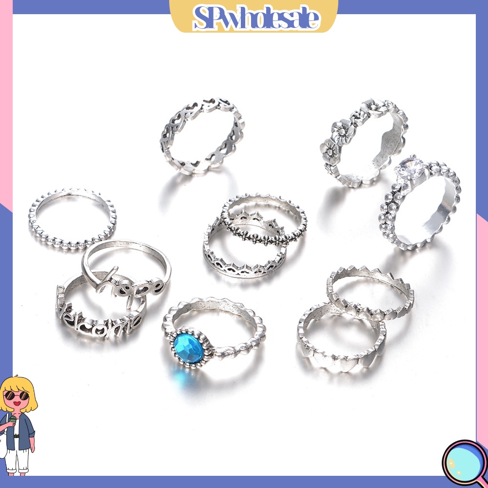 {SPwholesale} 11 nhẫn đeo khớp ngón tay họa tiết đính đá thời trang cho nữ