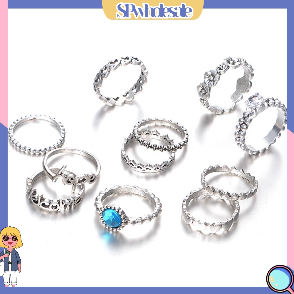 {SPwholesale} 11 nhẫn đeo khớp ngón tay họa tiết đính đá thời trang cho nữ