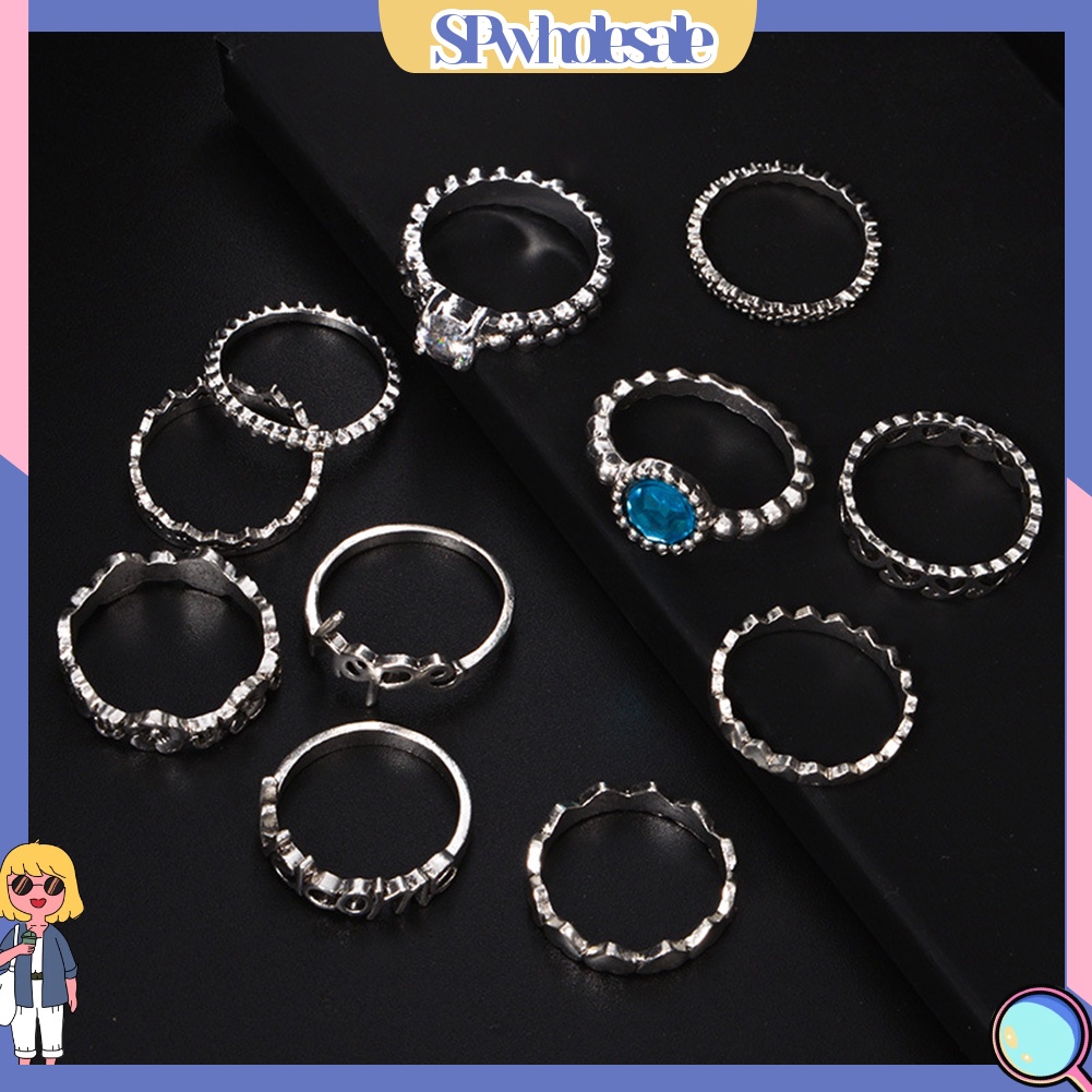 {SPwholesale} 11 nhẫn đeo khớp ngón tay họa tiết đính đá thời trang cho nữ