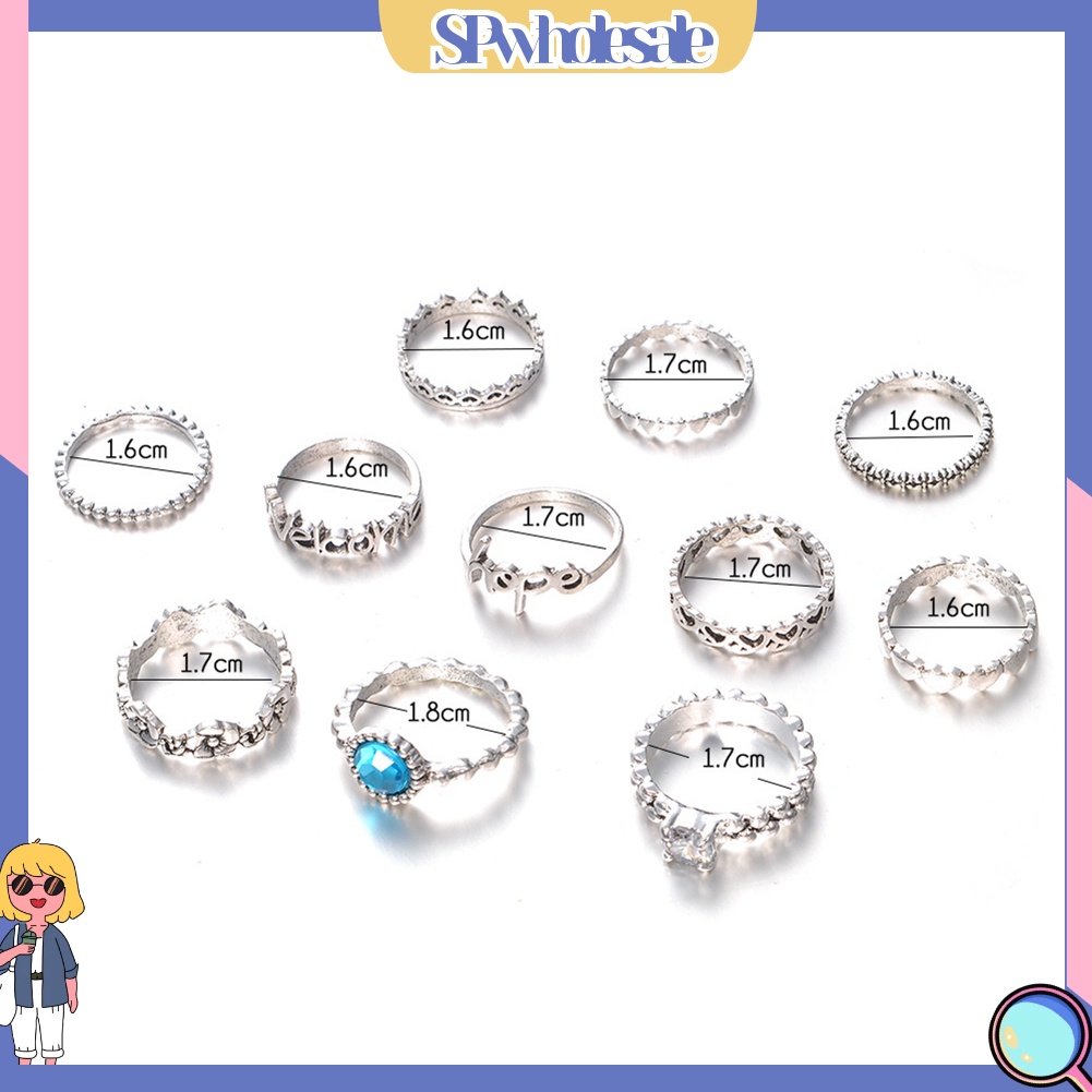 {SPwholesale} 11 nhẫn đeo khớp ngón tay họa tiết đính đá thời trang cho nữ