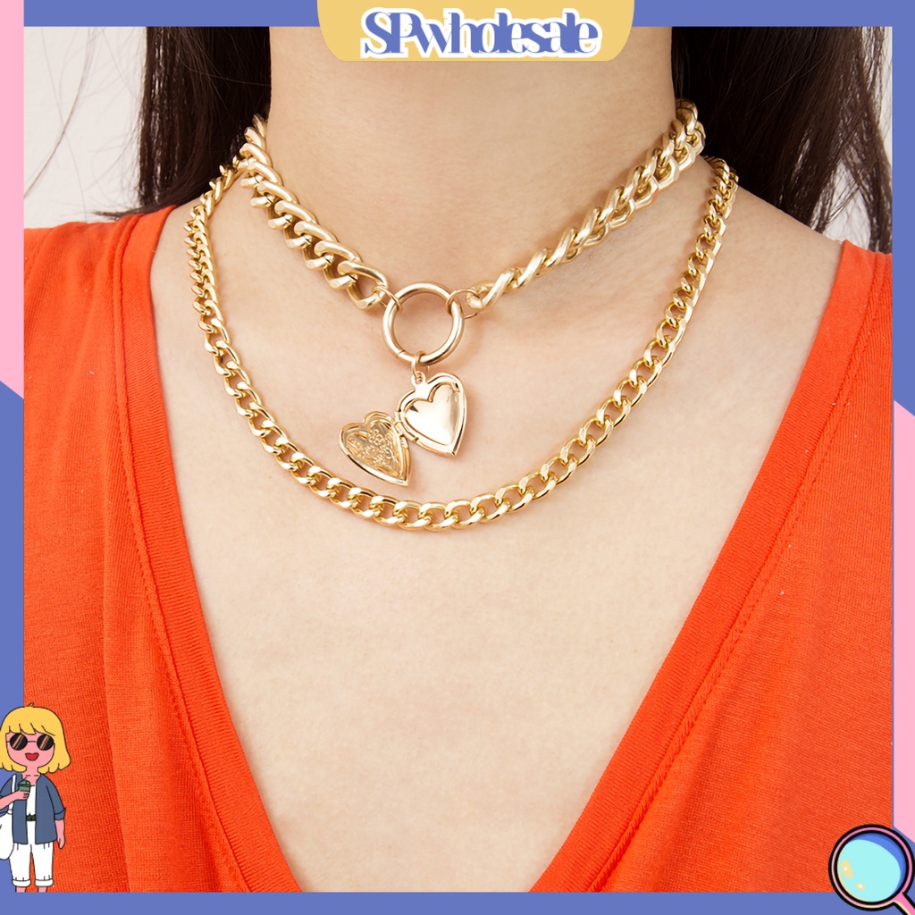 {SPwholesale} Dây chuyền kim loại 2 lớp phối mặt hình trái tim thời trang cá tính cho nữ